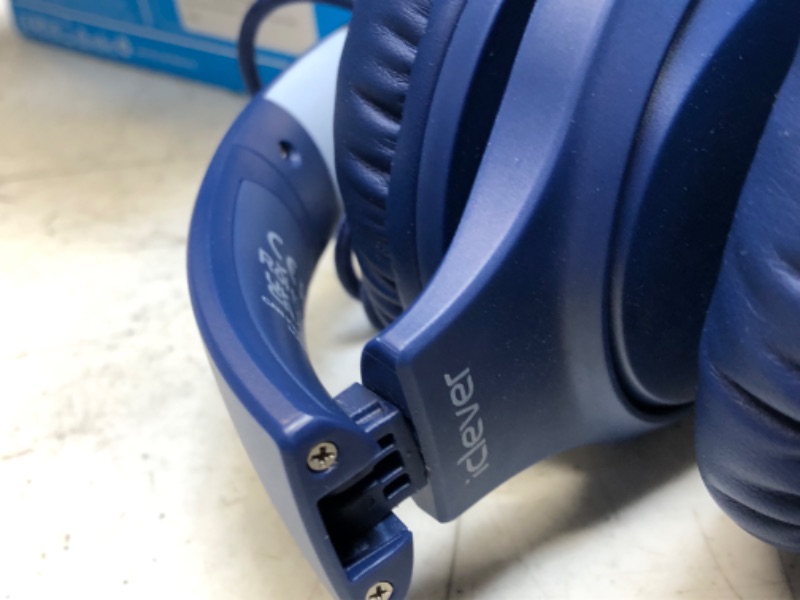 Photo 3 of Kids Headphones Wired with Microphone, iClever Smiley 85/94dB Volume Limited, Over-Ear Headphones for Kids with Share Port, Stereo Sound, Foldable Kids Headphones for School/Travel/iPad/Fire Tablet Navy Blue