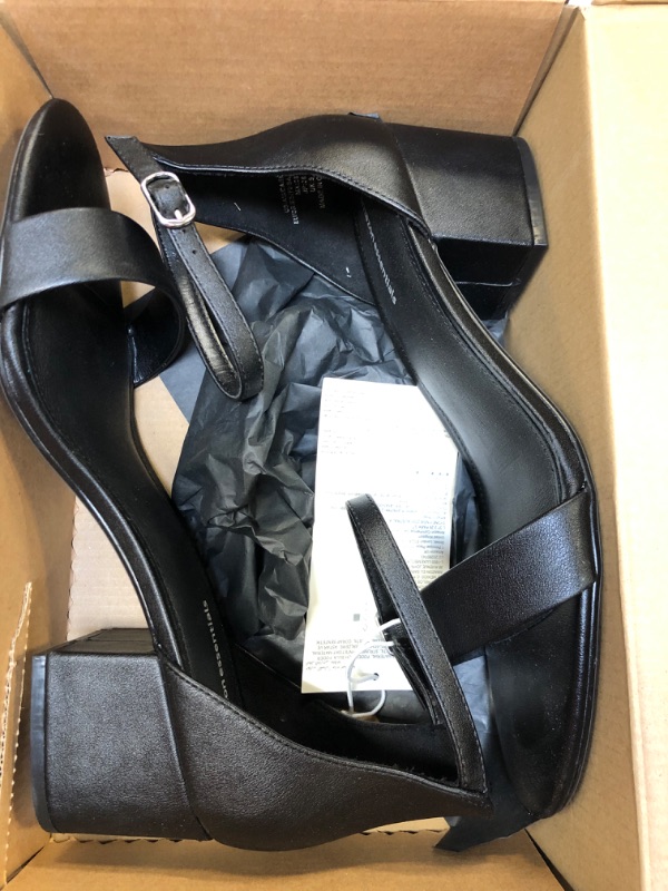 Photo 2 of Amazon Essentials Women's Two Strap Heeled Sandal 11 Wide Black, Faux Leather