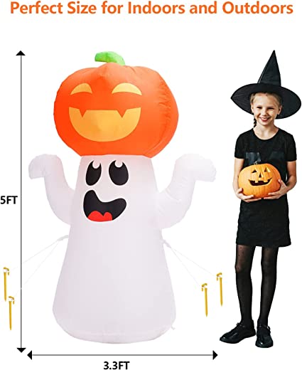 Photo 1 of  Halloween Decorations Inflatable Pumpkin Ghost Built-in 360° Rotating Magic Colorful Led Lights, Halloween Blow Up Cute Decor Clearance for Indoor Outdoor Home/Holiday/Party/Yard/Lawn