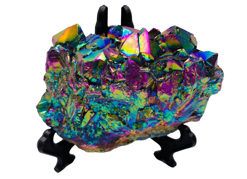Photo 1 of 222659…3 x 3” electroplated rainbow titanium rock on stand 