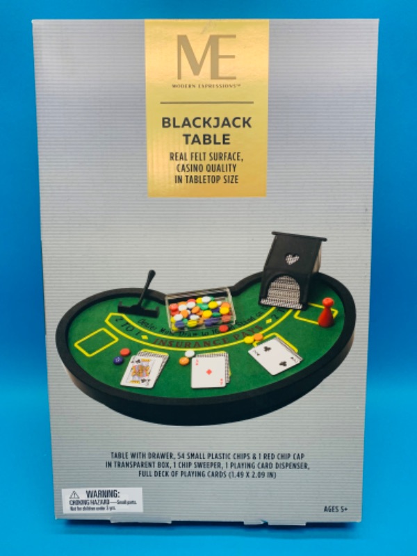 Photo 1 of 222854… tabletop size blackjack table with chips, card dispenser, cards, chip sweeper chip cap
