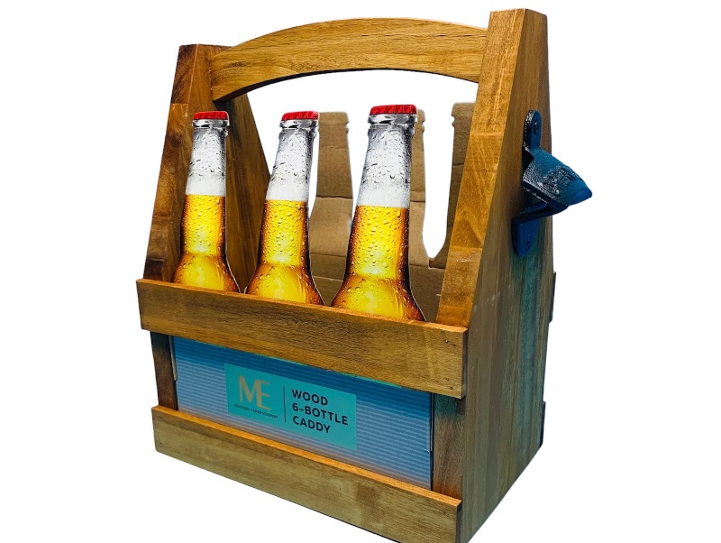 Photo 1 of 222866… wood 6 bottle caddy with bottle opener 