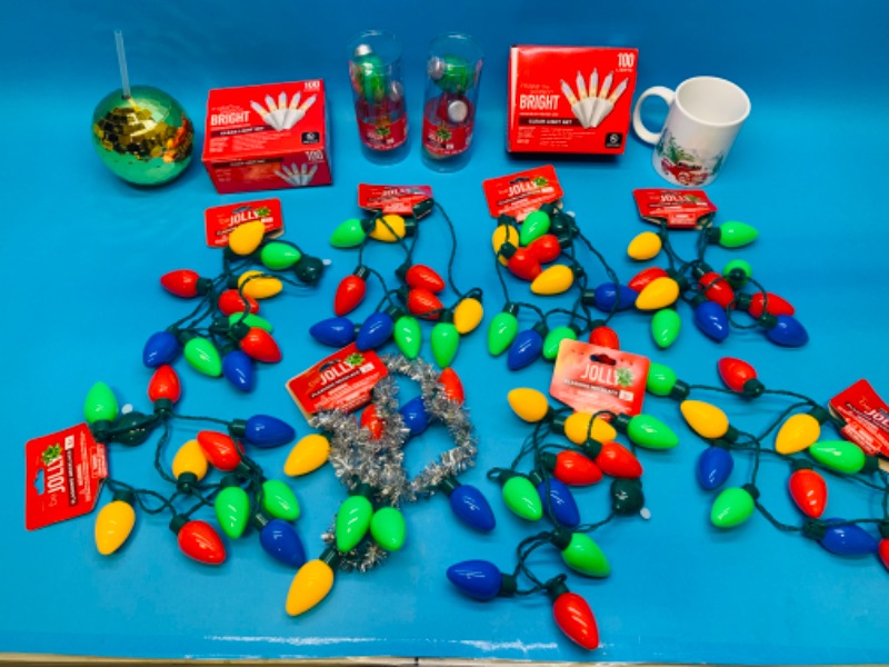 Photo 1 of 222914…8 Christmas flashing necklaces, clear lights, cups and toys 
