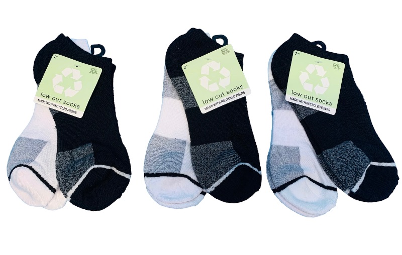 Photo 1 of 222964… 6 pairs of adult one size fits most low cut socks made with recycled fibers