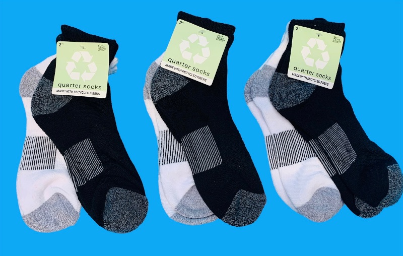 Photo 1 of 222970…  6 pairs of adult one size fits most quarter socks made with recycled fibers