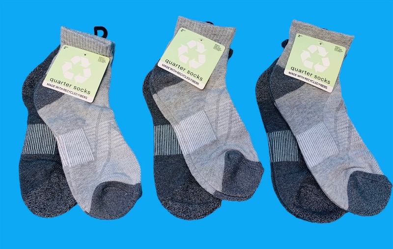 Photo 1 of 222972…  6 pairs of adult one size fits most quarter socks made with recycled fibers