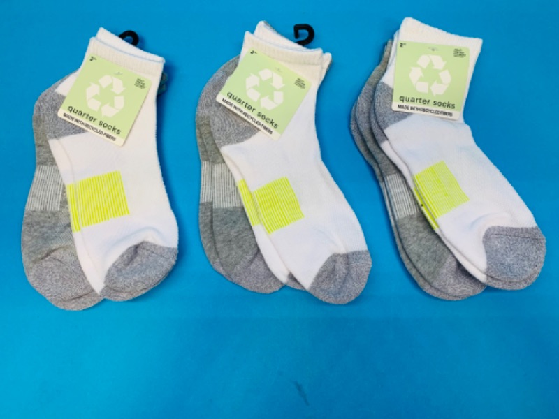 Photo 1 of 222973…  6 pairs of adult one size fits most quarter socks made with recycled fibers