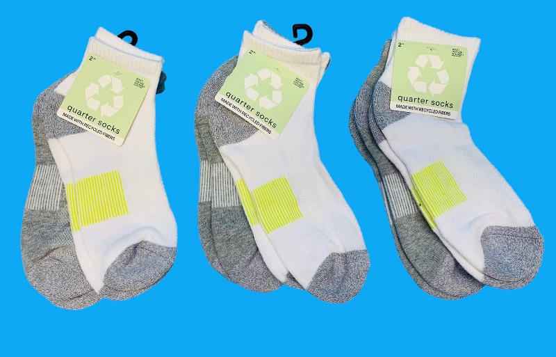 Photo 1 of 222974…  6 pairs of adult one size fits most quarter socks made with recycled fibers
