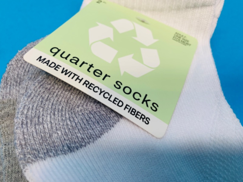 Photo 3 of 222974…  6 pairs of adult one size fits most quarter socks made with recycled fibers