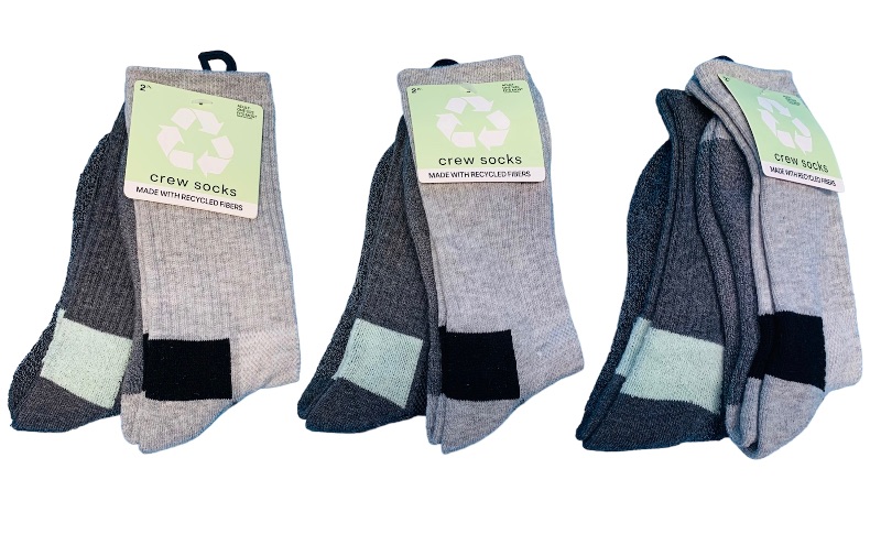 Photo 1 of 222976… 6 pairs of adult one size fits most crew socks made with recycled fibers