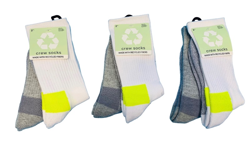Photo 1 of 222977… 6 pairs of adult one size fits most crew socks made with recycled fibers