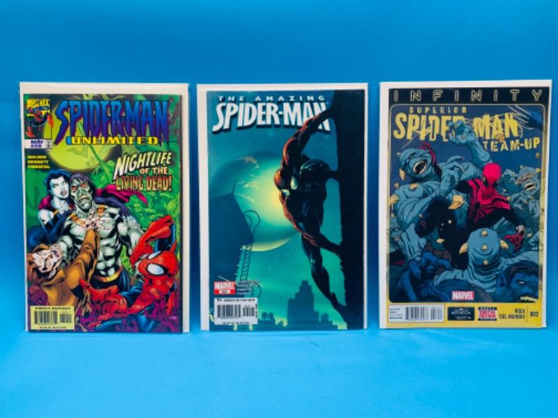 Photo 1 of 223021…3 Spider-Man comics in plastic sleeves 