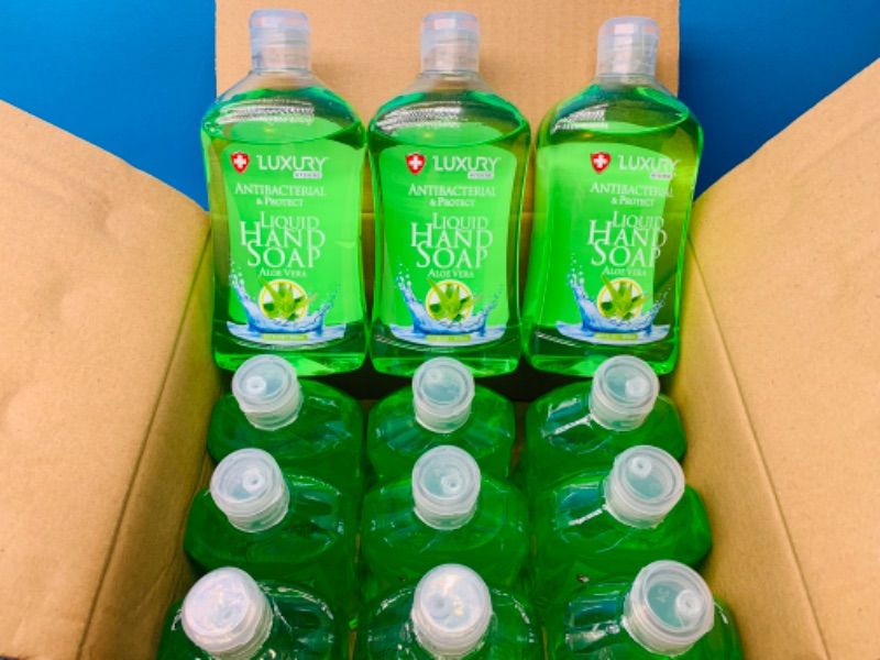 Photo 1 of 223431…  12 bottles of luxury antibacterial aloe vera hand soap 16.9 oz each 