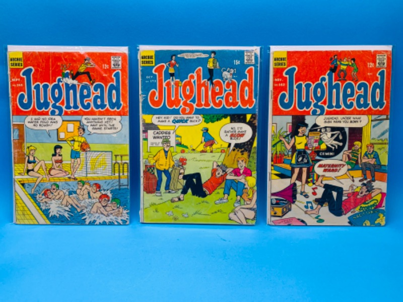 Photo 1 of 223549…condition issues- vintage $.12 and $.15 Jughead comics in plastic sleeves- bends, stains, creases 