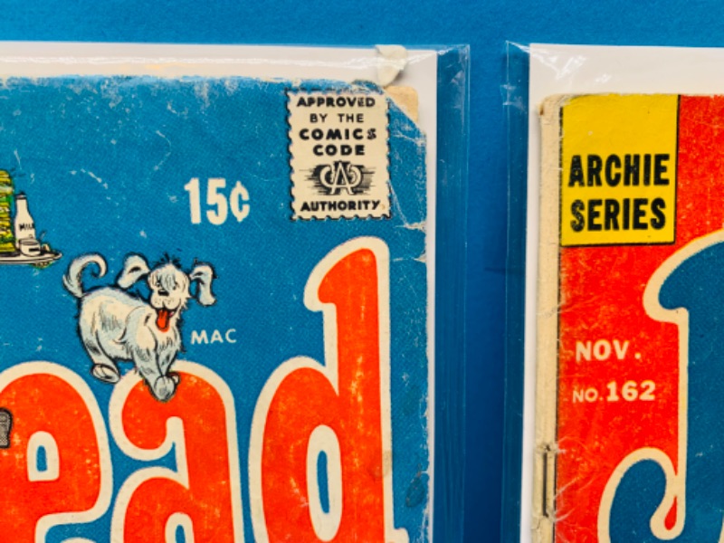 Photo 4 of 223549…condition issues- vintage $.12 and $.15 Jughead comics in plastic sleeves- bends, stains, creases 