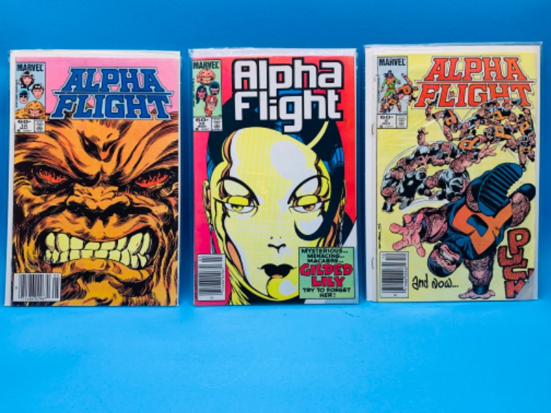 Photo 1 of 223580…3 vintage $.60 Alpha flight comics in plastic sleeves 