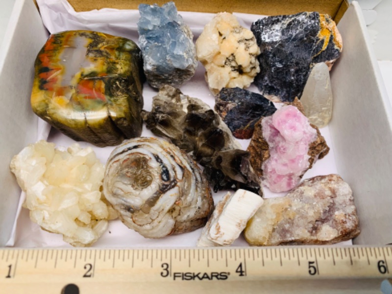 Photo 1 of 223595…box of collectible geodes, stilbite, celestite, petrified wood and more