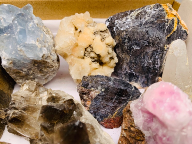 Photo 5 of 223595…box of collectible geodes, stilbite, celestite, petrified wood and more