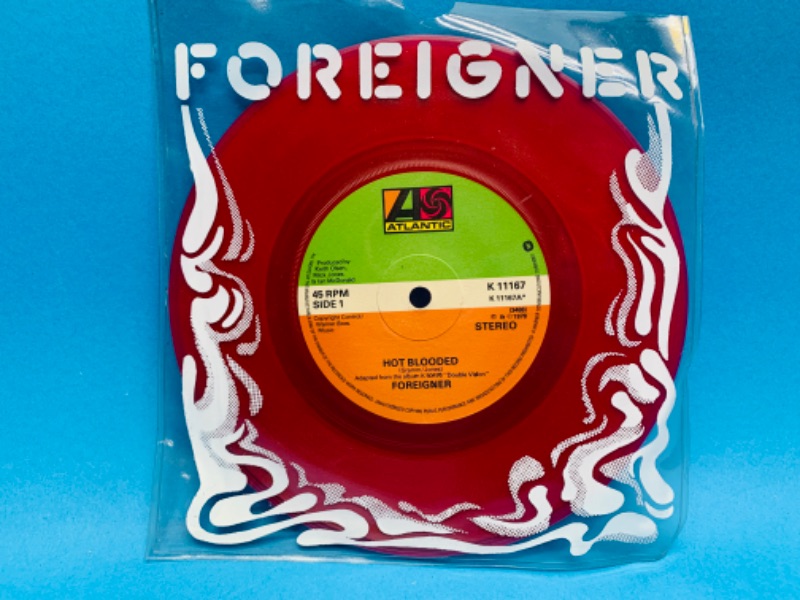 Photo 1 of 223718… Foreigner-Hot Blooded- red vinyl 45 rpm record 