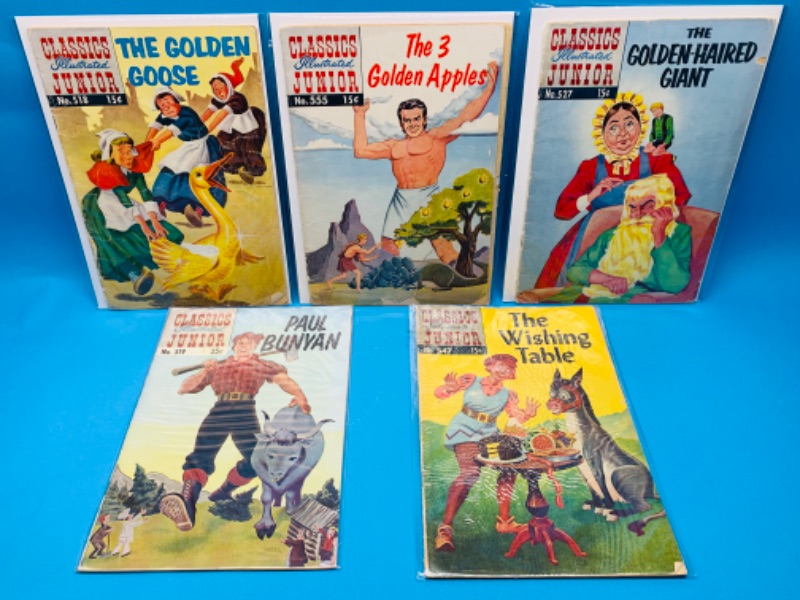 Photo 1 of 223908…condition issues- 5 vintage classics illustrated comics in sleeves- stains, bends, wear