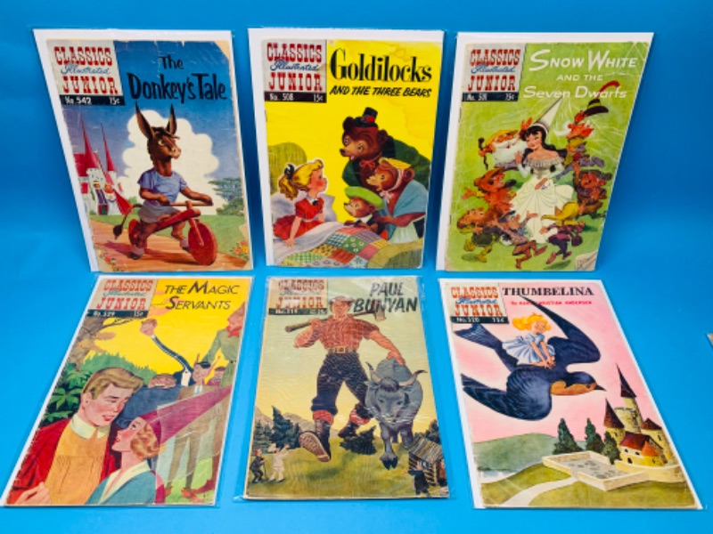 Photo 1 of 223909…condition issues-6 vintage $15 classics illustrated comics in sleeves - bends, stains, wear