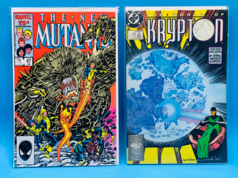 Photo 1 of 224035…vintage new mutants and Krypton comics in plastic sleeves 
