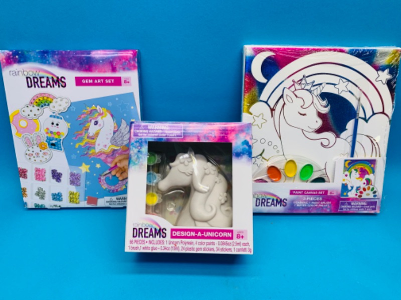 Photo 1 of 224077…Rainbow Dreams crafts- paint canvas, design a unicorn, and gem art sets