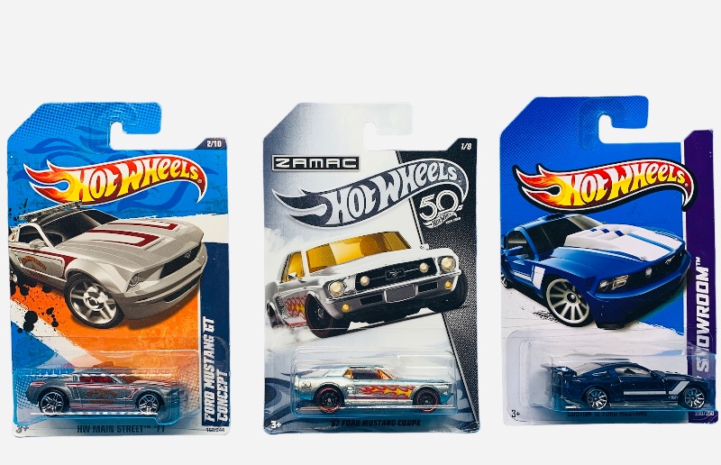 Photo 1 of 224083…3 Hot Wheels die cast Ford Mustang cars 