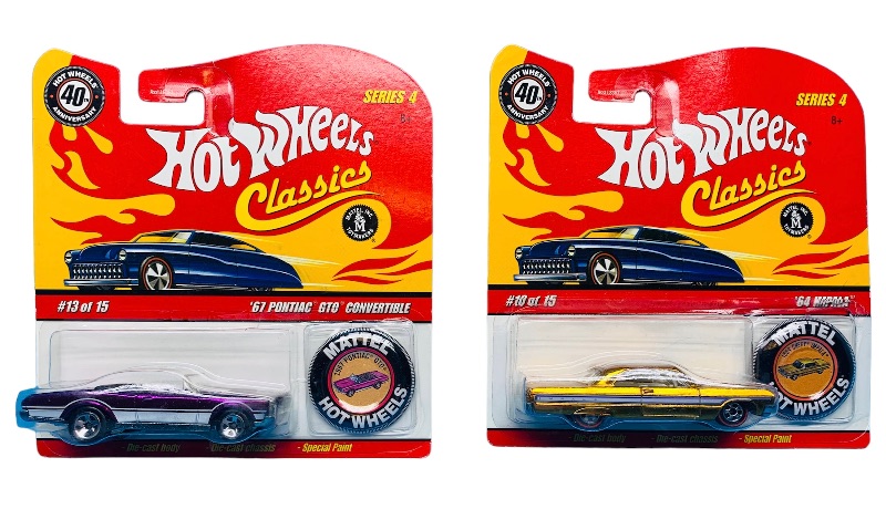 Photo 1 of 224099… 2 hot wheels classics redline die cast Impala and GTO  cars with pin and special paint 