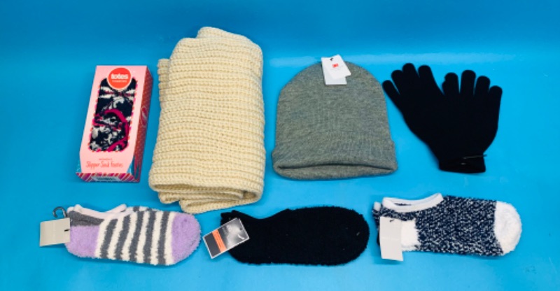 Photo 1 of 224632…infinity scarf, beanie, gloves and ladies fuzzy socks 
