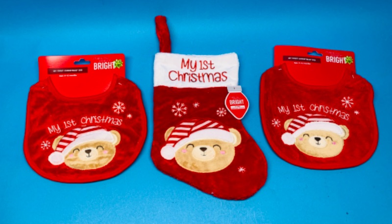 Photo 1 of 224675…my first Christmas bibs and stocking 