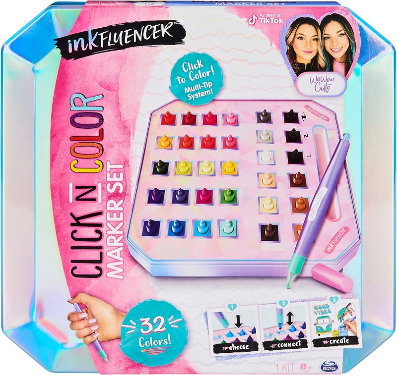 Photo 1 of inkFluencer, We Wear Cute Click N Color Marker Set, Activity Kit with 32 Click-on Marker Tips
