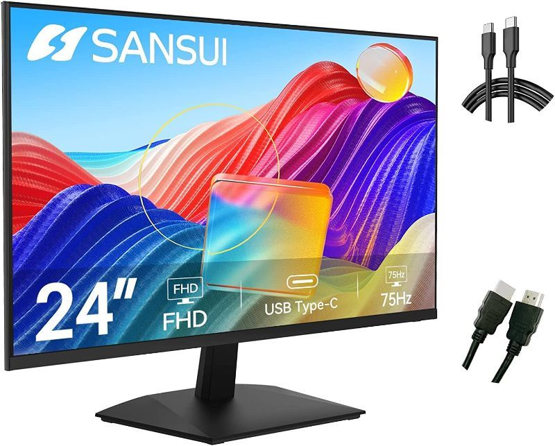 Photo 1 of Limited-time deal: SANSUI Monitor 24 inch FHD PC Monitor with USB Type-C, Built-in Speakers Earphone, Ultra-Slim Ergonomic Tilt Eye Care 75Hz with HDMI VGA for Home Office (ES-24F1 Type-C Cable & HDMI Cable Included) 