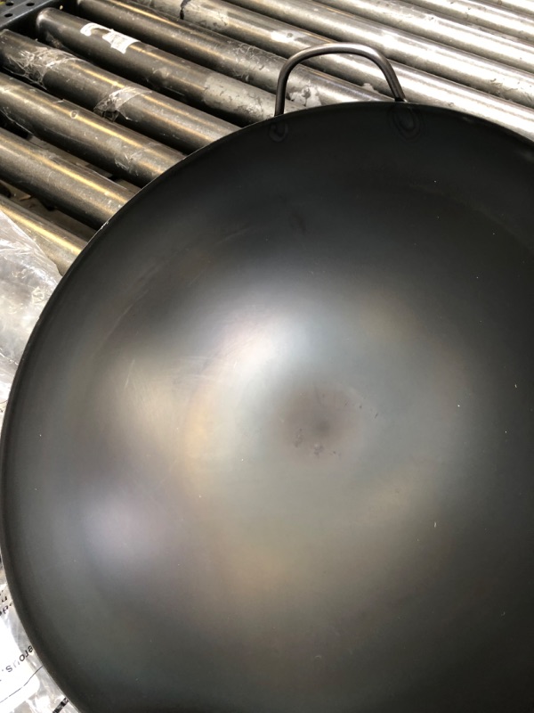 Photo 3 of YOSUKATA Carbon Steel Wok Pan - 14 “ Woks and Stir Fry Pans - Chinese Wok with Round Bottom Wok - Traditional Chinese Japanese Woks - Black Steel Wok
