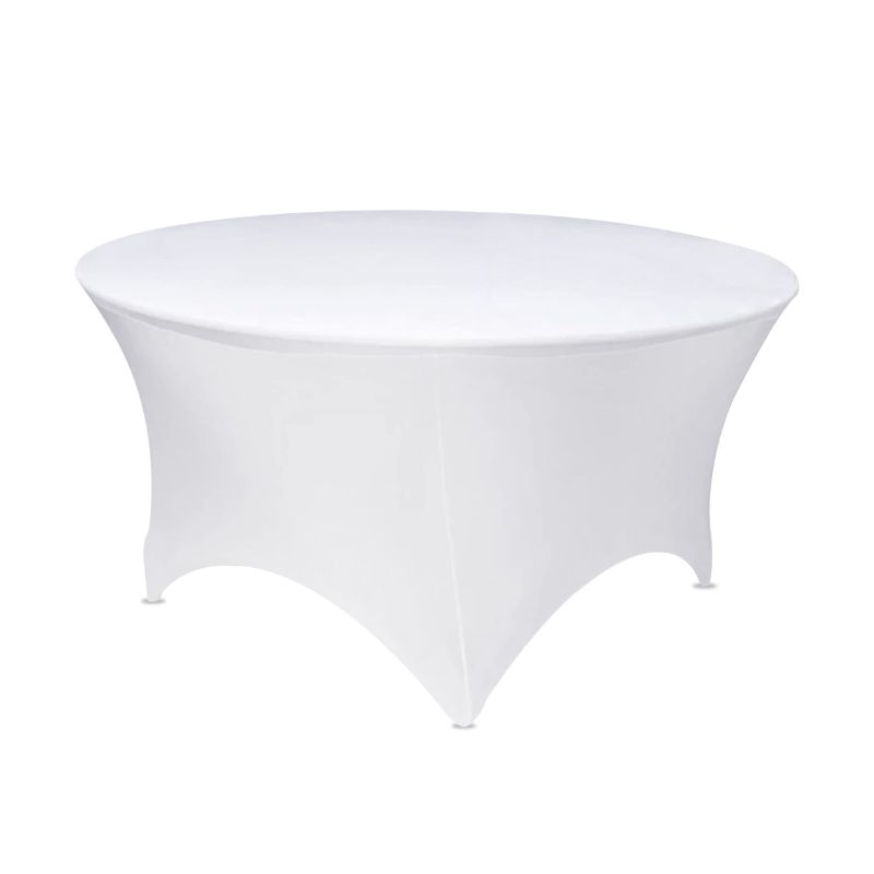 Photo 1 of 5FT White Round Stretch Tablecloth 60 Inch Spandex Tablecloth Elastic Table Cover for Wedding Party Restaurant Fitted Table Cloth