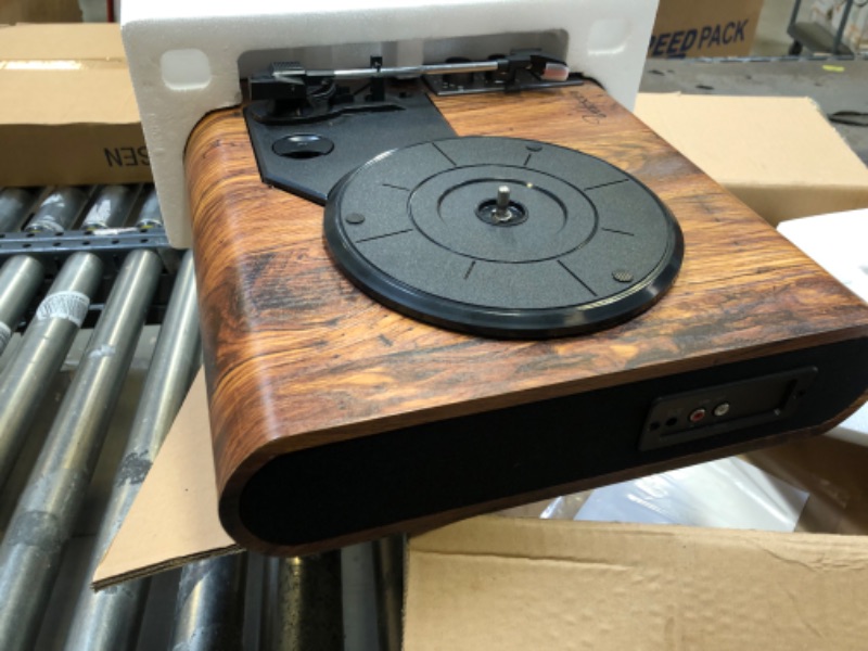 Photo 2 of Record Player, VOKSUN Vintage Turntable 3-Speed Bluetooth Vinyl Player LP Record Player with Built-in Stereo Speaker, AM/FM Function,and Aux-in & RCA Output, Natural Wood