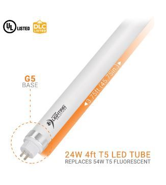 Photo 1 of 4ft 24W T5 High Output LED Tube Light, 45.75", F54T5 Equal, 5000K (Cool White), Frosted Lens, 3500 lm, G5 Mini Base, 100-277V, Ballast Bypass, Dual-End Powered, LED Shop Light, UL-Listed, 5000k (Cool White) Tube Light Bulb for Replacing Fluorescents