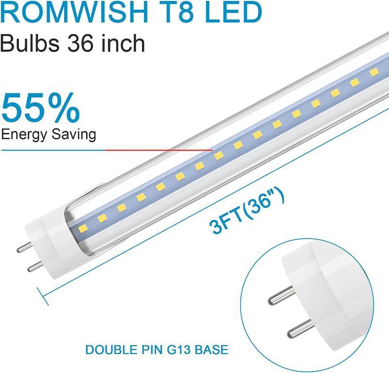 Photo 1 of 3FT LED Tube Light, T8 T10 Type B LED Light Bulb, 14W(30W Equiv), 1600LM High Bright, 36 Inch F30T12 Fluorescent Replacement, Remove Ballast, 5000K Daylight, Double Ended Power, Clear Cover 1 LIGHT***