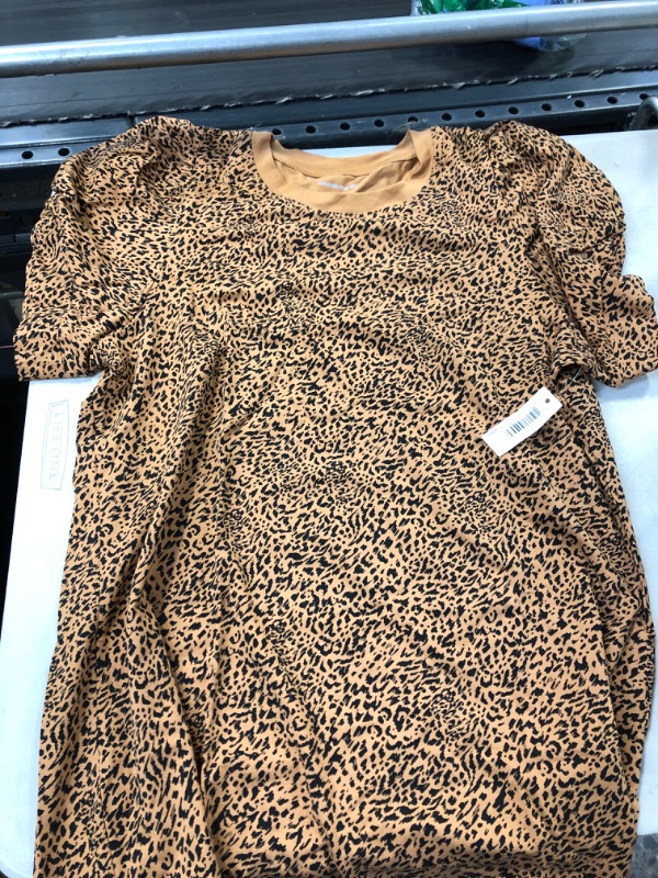 Photo 2 of Amazon Essentials Women's Classic-Fit Twist Sleeve Crewneck T-Shirt Large Camel/Black, Ikat/Animal