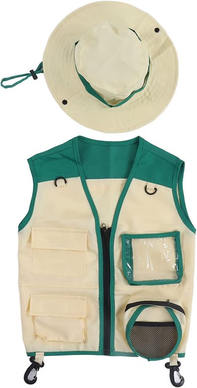 Photo 1 of Children Adventure Vest Hat, Outdoor Adventure Kit Kids Cargo Vest Hat Set for Cosplay Camping Travel(Green)
