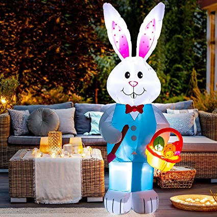 Photo 1 of 8FT Easter Inflatable Basket Eggs and Bunny- Cute Fun Holiday Blow up Party Decorations for Indoor Outdoor Yard Lawn Garden Photo Prop with LED Lights
