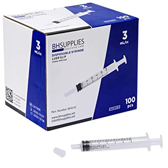 Photo 1 of 3ml Sterile Luer Slip Tip Syringe - with Covers -100 Syringes by BH Supplies (No Needle) Individually Sealed
