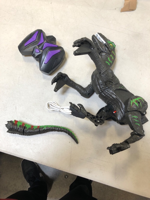 Photo 2 of Happitry Remote Control Dinosaur Toys for Kids Boy 5-7 4-7 8-12, Interactive Robot Dino Toy 3 4 5 6 7 8 Year Old Boy, Big RC Walking Velociraptor Toy Gifts with Realistic Light Roar, 2.4G Rechargeable