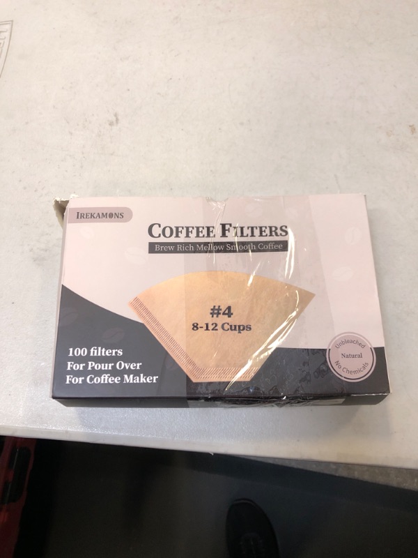 Photo 2 of #4 Cone Coffee Filter 8-12 cup, Unbleached Natural Paper, No Blowout, Disposable for Pour Over and Drip Coffee Maker, 100 Count 100 Count boxed