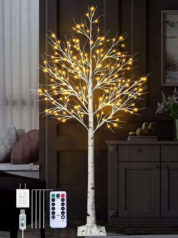 Photo 1 of 6Feet Birch Tree with Lights - 8 Modes Dimmable Fairy Lights with Remote 160 LEDs Warm White Wedding Festival Party Christmas Decorations for Home, Plug and Base Included
