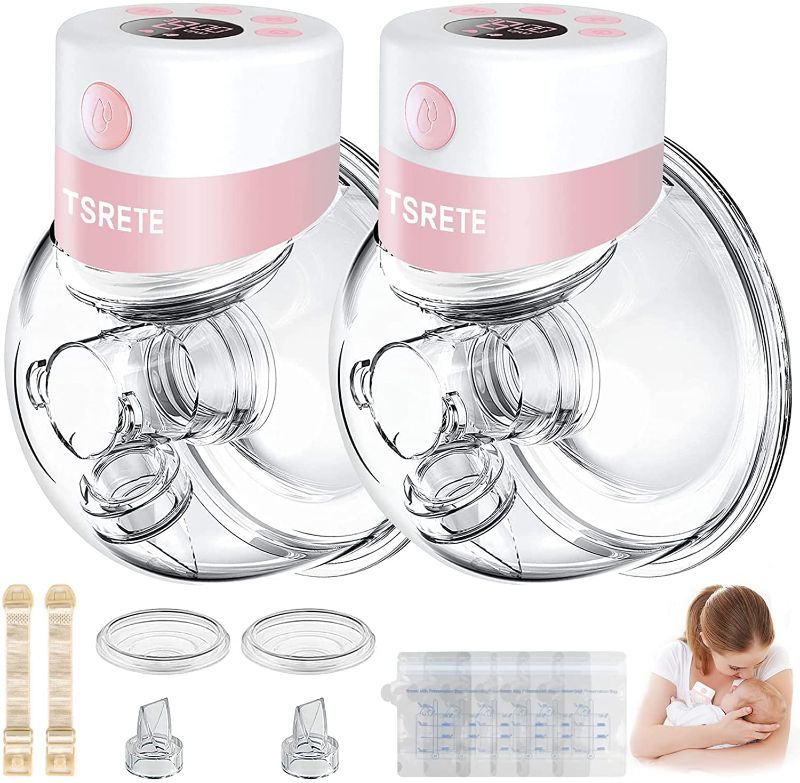 Photo 1 of Breast Pump,Double Wearable Breast Pump,Electric Hands Free Breast Pumps with 2 Modes,9 Levels,LCD Display,Memory Function Rechargeable Double Milk Extractor with Massage and Pumping Mode-27mm Flange
