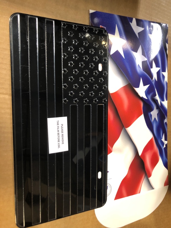 Photo 2 of Aujen American Flag License Plate - Great American Flag Motif Embossed License Plate, Fits Standard Frames, Covers, Holders - Easy to Install Car Plate for Cars/Trucks/Sedans/SUVs/RVs, Black (1 Pack)