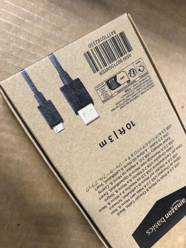 Photo 2 of Amazon Basics USB 2.0 A-Male to Micro B Cable, 10 feet, Black--- factory sealed 