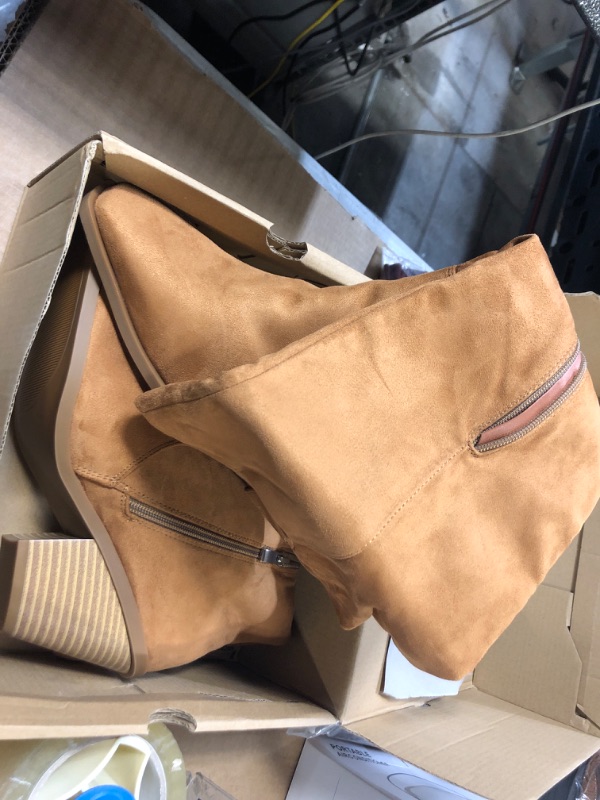 Photo 1 of 9---LAICIGO Womens Knee High Boots Chunky Stacked Heel Faux Suede Square Toe Side Zipper Winter Boots 9 Brown