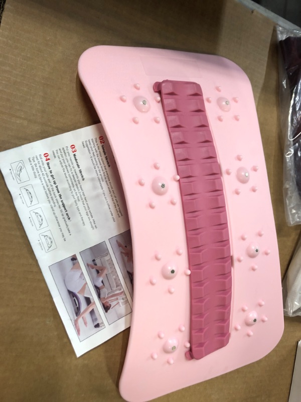 Photo 2 of Back Stretcher Board with Metal Lever Bending Ability, Back Massager or Lumbar Stretcher with Comfortable Silicone pad for Yoga , Suitable for Back Support on Bed, car, Chair(Pink)